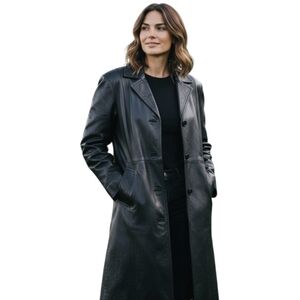 Centigrade Leather Sleek Black Soft Leather Women's Trench Coat Size L